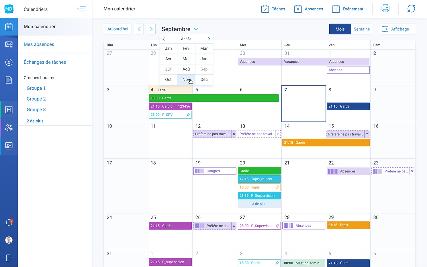 Calendrier personnel medecin