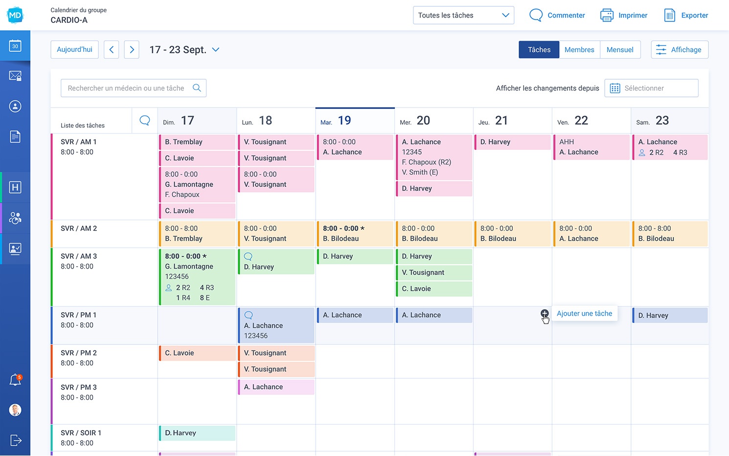 calendrier groupe horaire