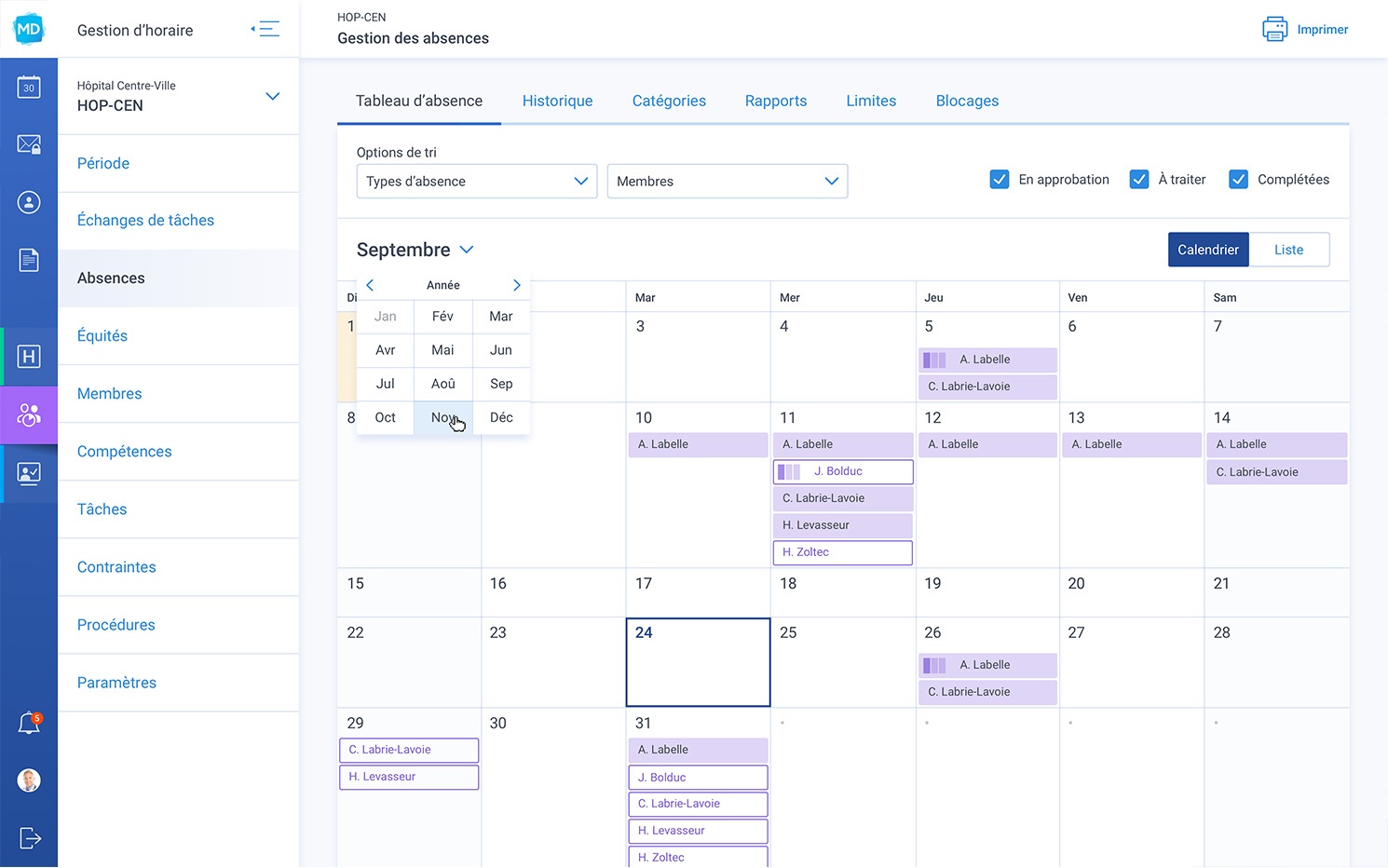 tableau absences