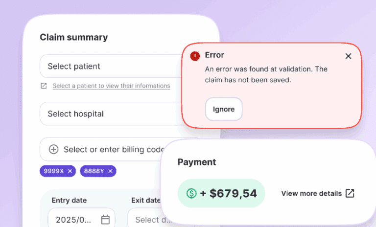 Digital displays showing "Error" and "Payment" from the Petal Billing tool laid on a purple background.