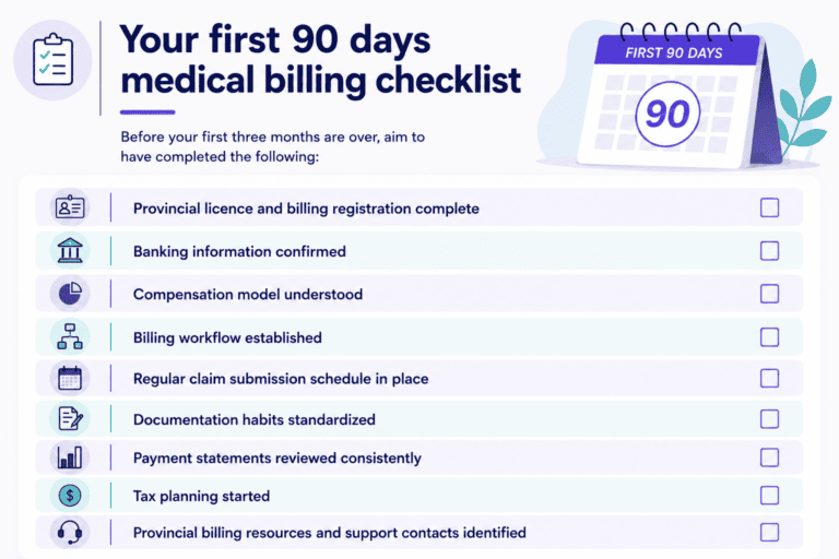 A checklist of nine items helping new physicians set up effective medical billing processes.