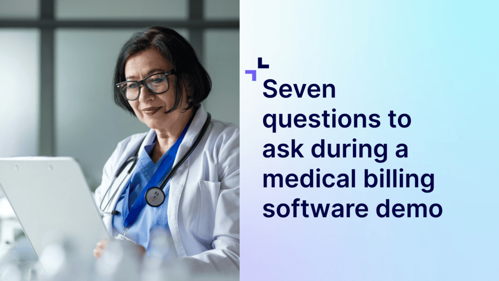 A graphic with a doctors on the left side looking at her laptop and the title text on the right side.
