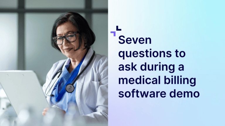 A graphic with a doctors on the left side looking at her laptop and the title text on the right side.