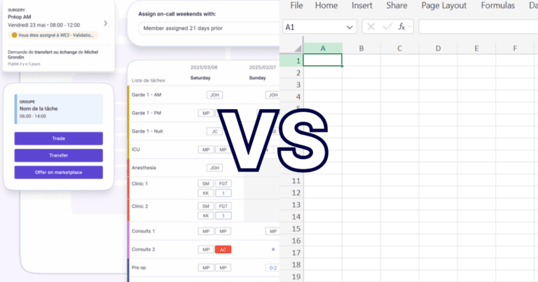 A graphic comparing Petal Automated Scheduling and a digital spreadsheet with "VS" in the middle.