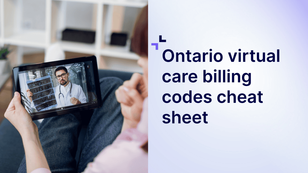 A graphic featuring a patient taking a virtual care call on the left side and the article's title on the right side.