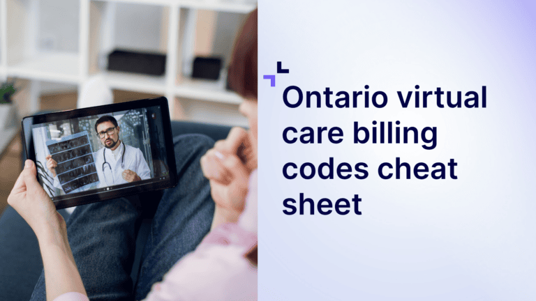 A graphic featuring a patient taking a virtual care call on the left side and the article's title on the right side.