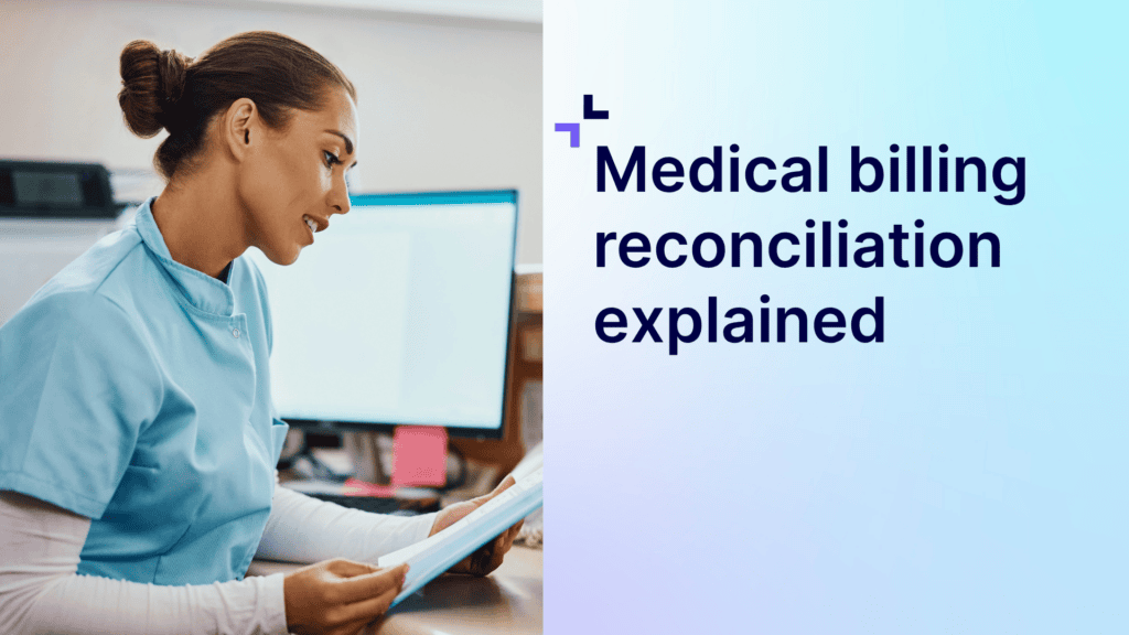 A graphic featuring a doctor reviewing her notes on the left side and the article's title on the right side.