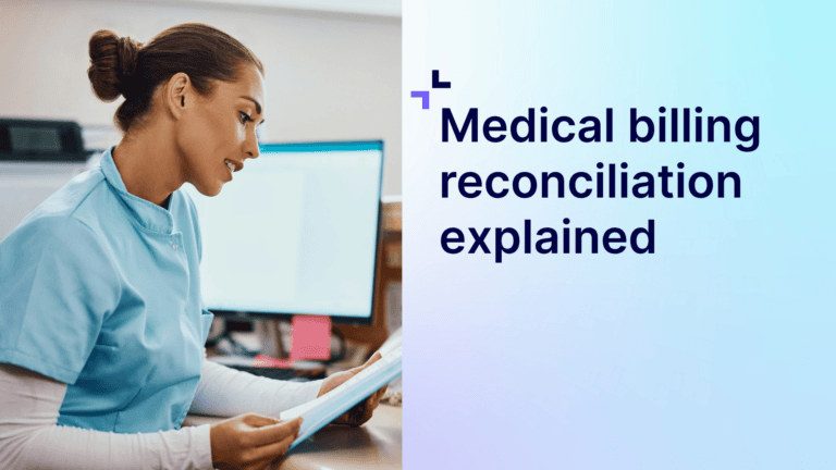 A graphic featuring a doctor reviewing her notes on the left side and the article's title on the right side.